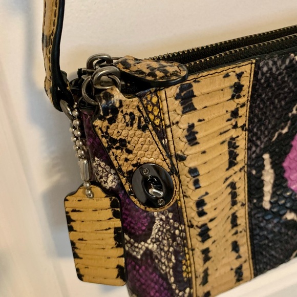 Coach leather handbag gold and purple snakeskin pattern two compartment purse - Picture 3 of 5